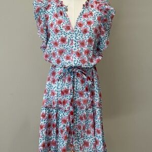 Oliphant Blue and Pink Floral Mini Dress